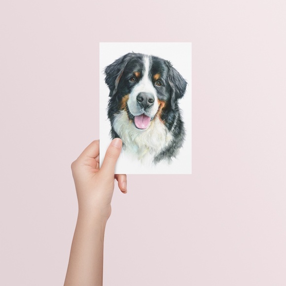Watercolor Bernese Mountain Dog Portrait Print – Unframed Wall Art Poster - Picture 5 of 6